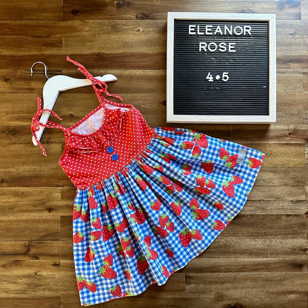 Eleanor Rose Red Blue Gingham Polka Dot Strawberry Fields Judy Dress 4/5